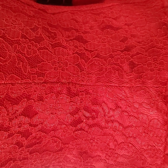 DAZZLING RED FIT N FLARE GOWN STRAPLESS LACE OVERLAY FULL ZIP BACK EMBROIDERED - Picture 13 of 16